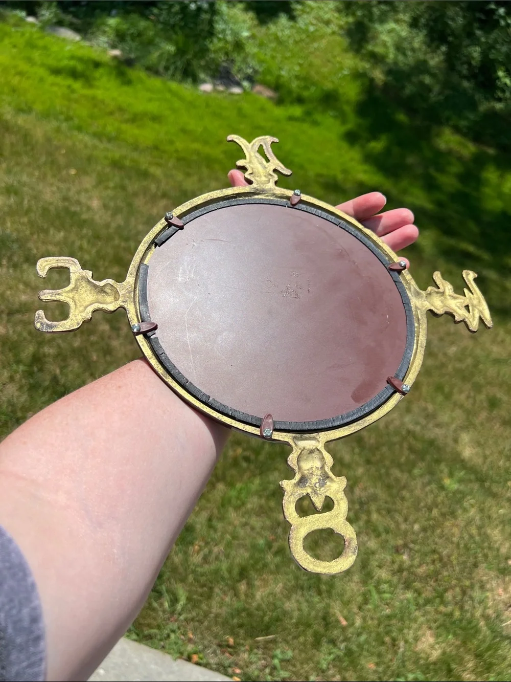 Vintage Antique Nautical Compass Directions Gold Brass Round Wall Mirror